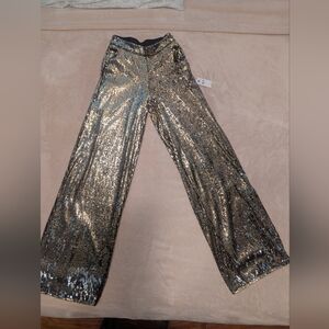 Gold Sequin Wide-Leg Pants